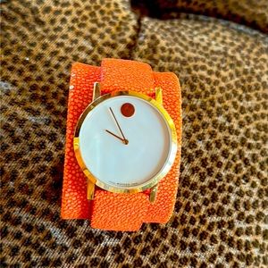 Movado Swiss Made Orange And Gold Stingray Cuff Watch